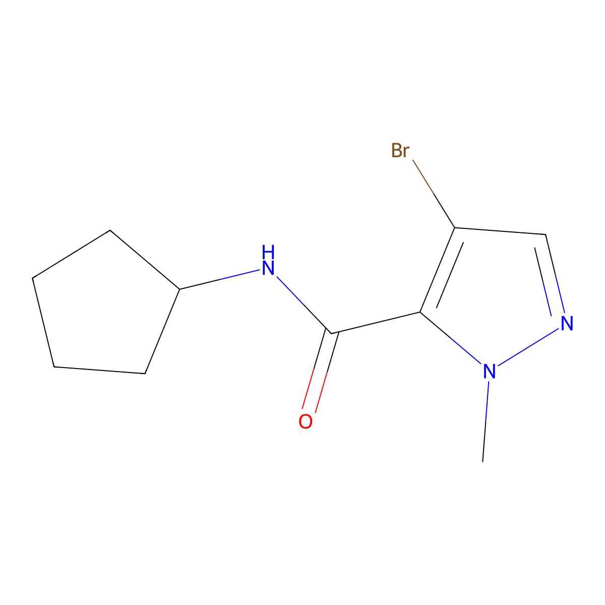 4-bromo-N-cyclopentyl-1-methyl-1H-pyrazole-5-carboxamide molecular structure, CAS 512827-71-3