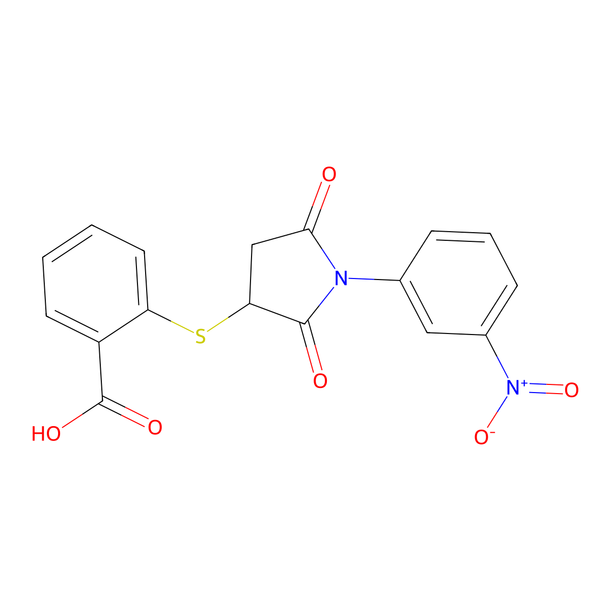 2-[1-(3-Nitrophenyl)-2,5-dioxoazolidin-3-ylthio]benzoic acid molecular structure, CAS 512838-47-0
