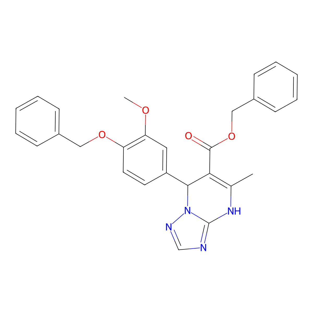 Benzyl 7-(4-(benzyloxy)-3-methoxyphenyl)-5-methyl-4,7-dihydro-[1,2,4]triazolo[1,5-a]pyrimidine-6-carboxylate molecular structure, CAS 512838-93-6
