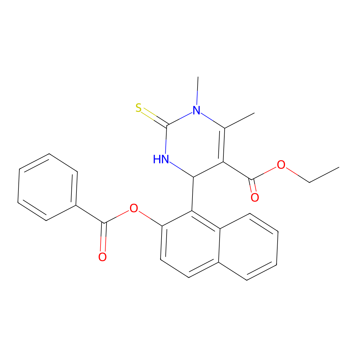 Ethyl 6-(2-benzoyloxynaphthalen-1-yl)-3,4-dimethyl-2-sulfanylidene-1,6-dihydropyrimidine-5-carboxylate molecular structure, CAS 512839-71-3