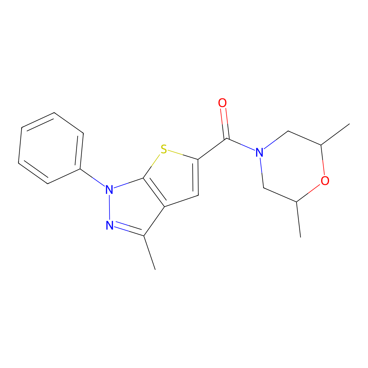 (2,6-dimethylmorpholino)(3-methyl-1-phenyl-1H-thieno[2,3-c]pyrazol-5-yl)methanone molecular structure, CAS 512839-99-5