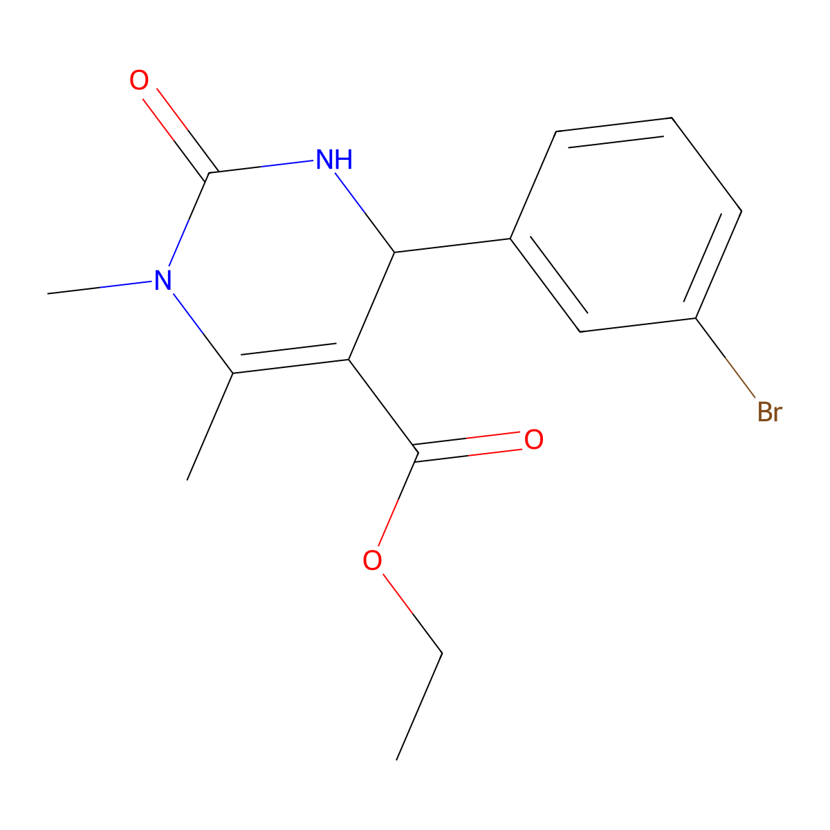 Ethyl 4-(3-bromophenyl)-1,6-dimethyl-2-oxo-1,2,3,4-tetrahydropyrimidine-5-carboxylate molecular structure, CAS 512840-37-8
