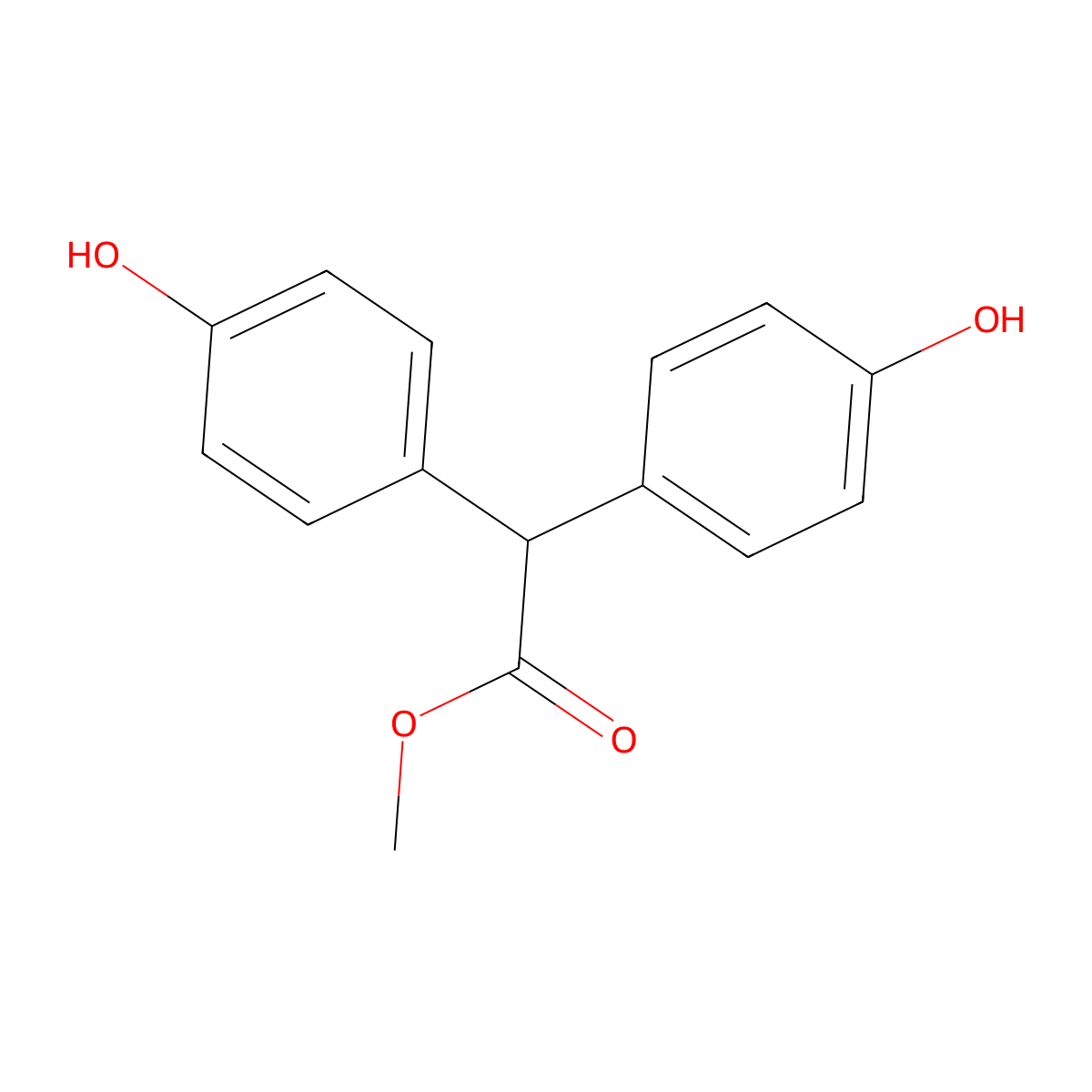 Benzeneacetic acid, 4-hydroxy-alpha-(4-hydroxyphenyl)-, methyl ester molecular structure, CAS 5129-00-0