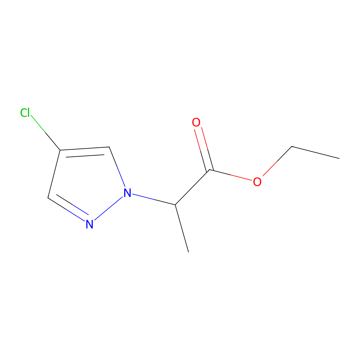 ethyl 2-(4-chloro-1H-pyrazol-1-yl)propanoate molecular structure, CAS 51292-38-7