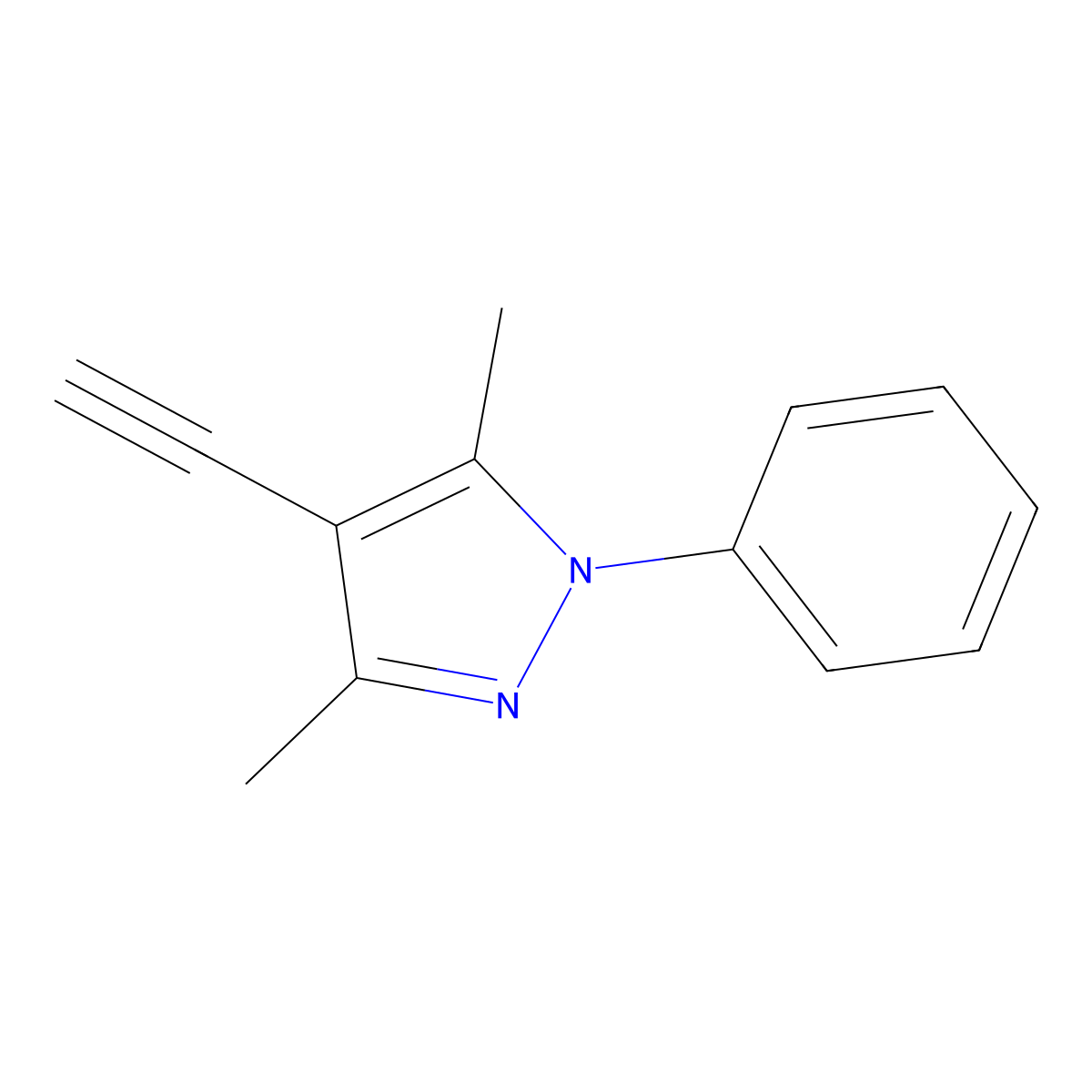 4-Ethynyl-3,5-dimethyl-1-phenyl-1H-pyrazole molecular structure, CAS 51294-74-7