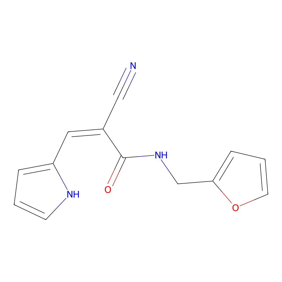 2-cyano-N-(furan-2-ylmethyl)-3-(1H-pyrrol-2-yl)prop-2-enamide molecular structure, CAS 5130-60-9