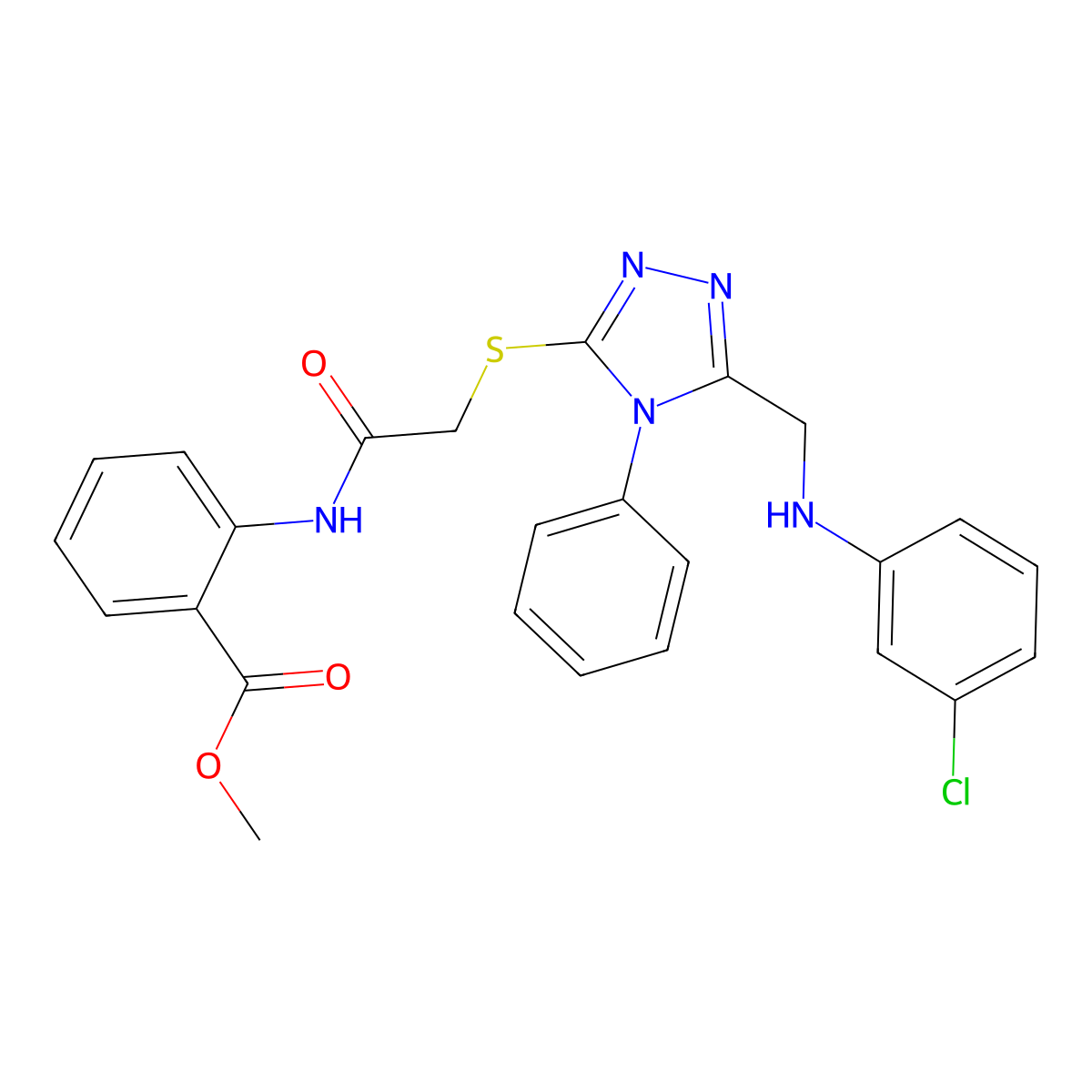 Methyl 2-[2-({5-[(3-chloroanilino)methyl]-4-phenyl-4H-1,2,4-triazol-3-yl}sulfanyl)acetamido]benzoate molecular structure, CAS 5131-29-3