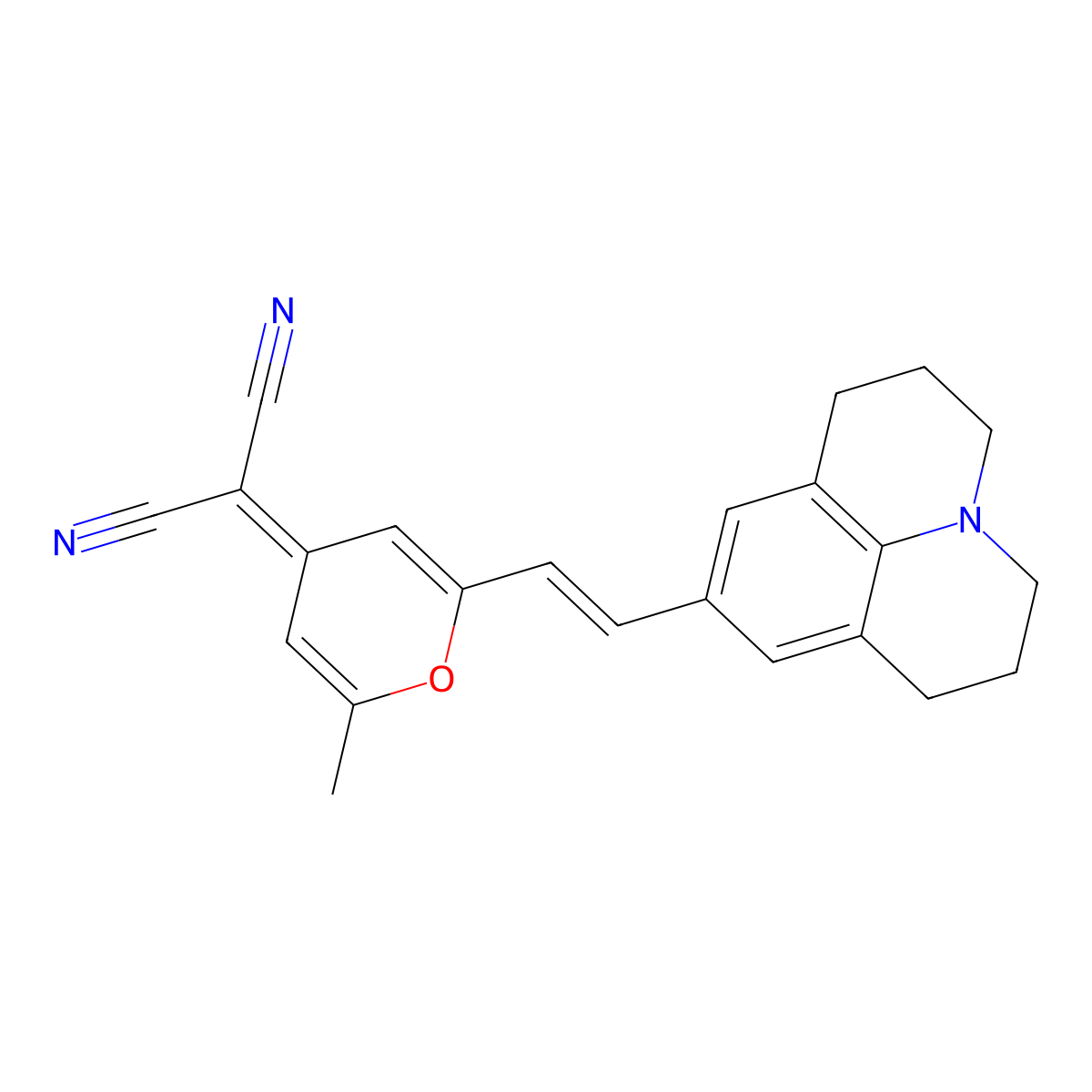 2-(2-Methyl-6-(2-(2,3,6,7-tetrahydro-1H,5H-benzo(ij)quinolizin-9-yl)ethenyl)-4H-pyran-4-ylidene)propanedinitrile molecular structure, CAS 51325-95-2