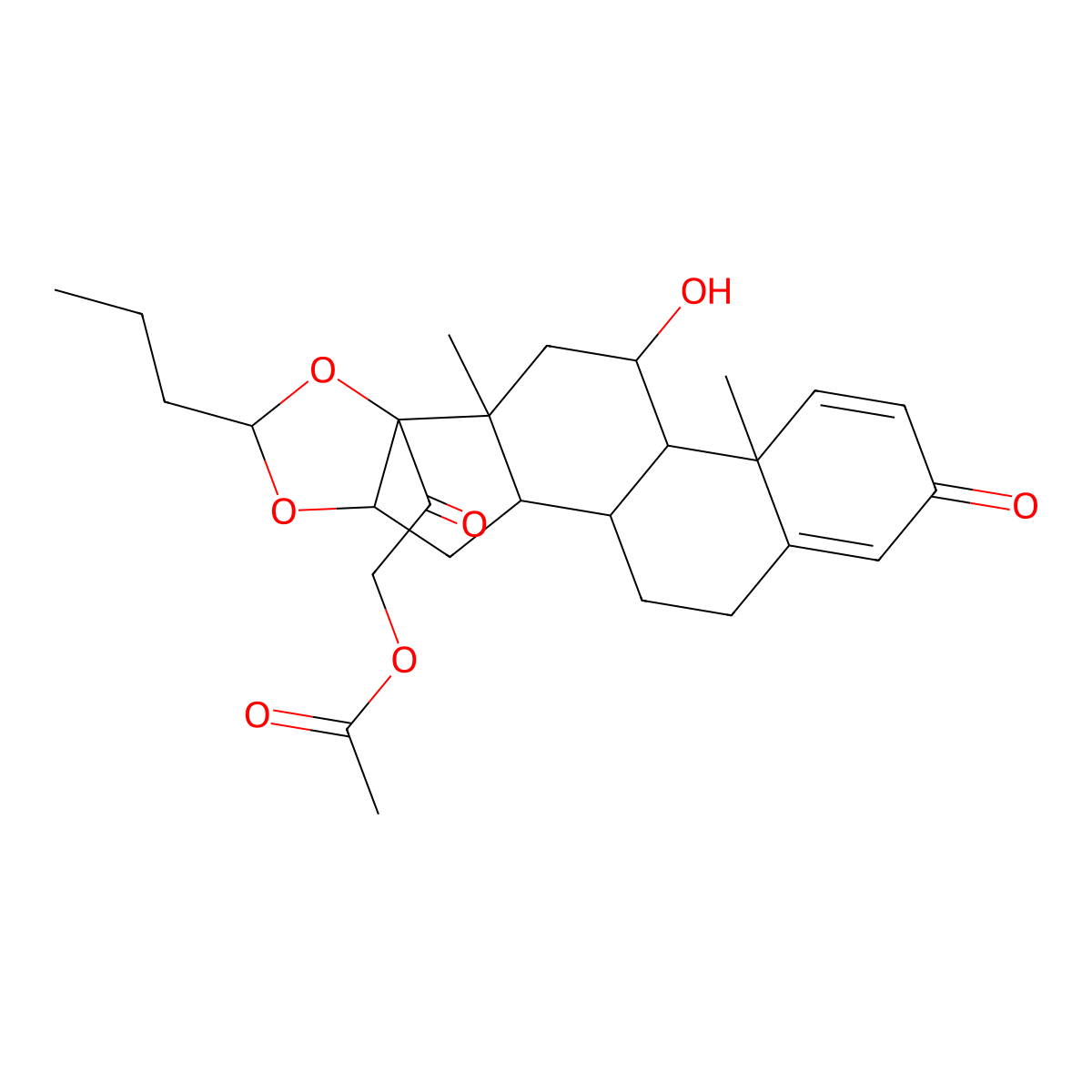 (11beta,16alpha)-21-(Acetyloxy)-16,17-(butylidenebis(oxy))-11-hydroxypregna-1,4-diene-3,20-dione molecular structure, CAS 51333-05-2