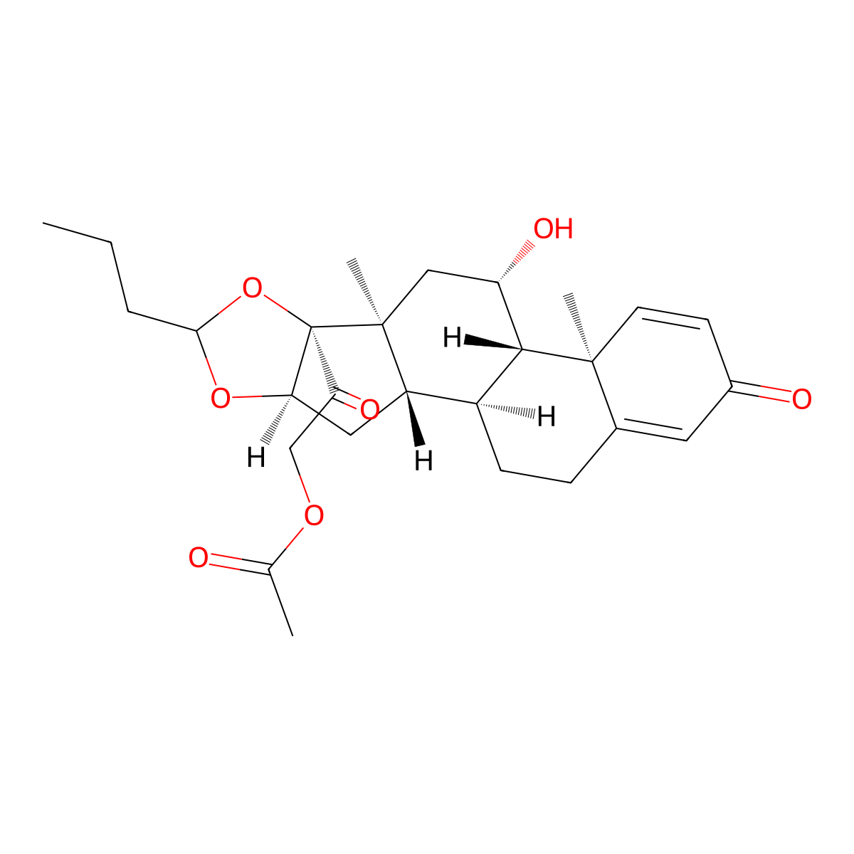 (11beta,16alpha)-21-(Acetyloxy)-16,17-(butylidenebis(oxy))-11-hydroxypregna-1,4-diene-3,20-dione molecular structure, CAS 51333-05-2