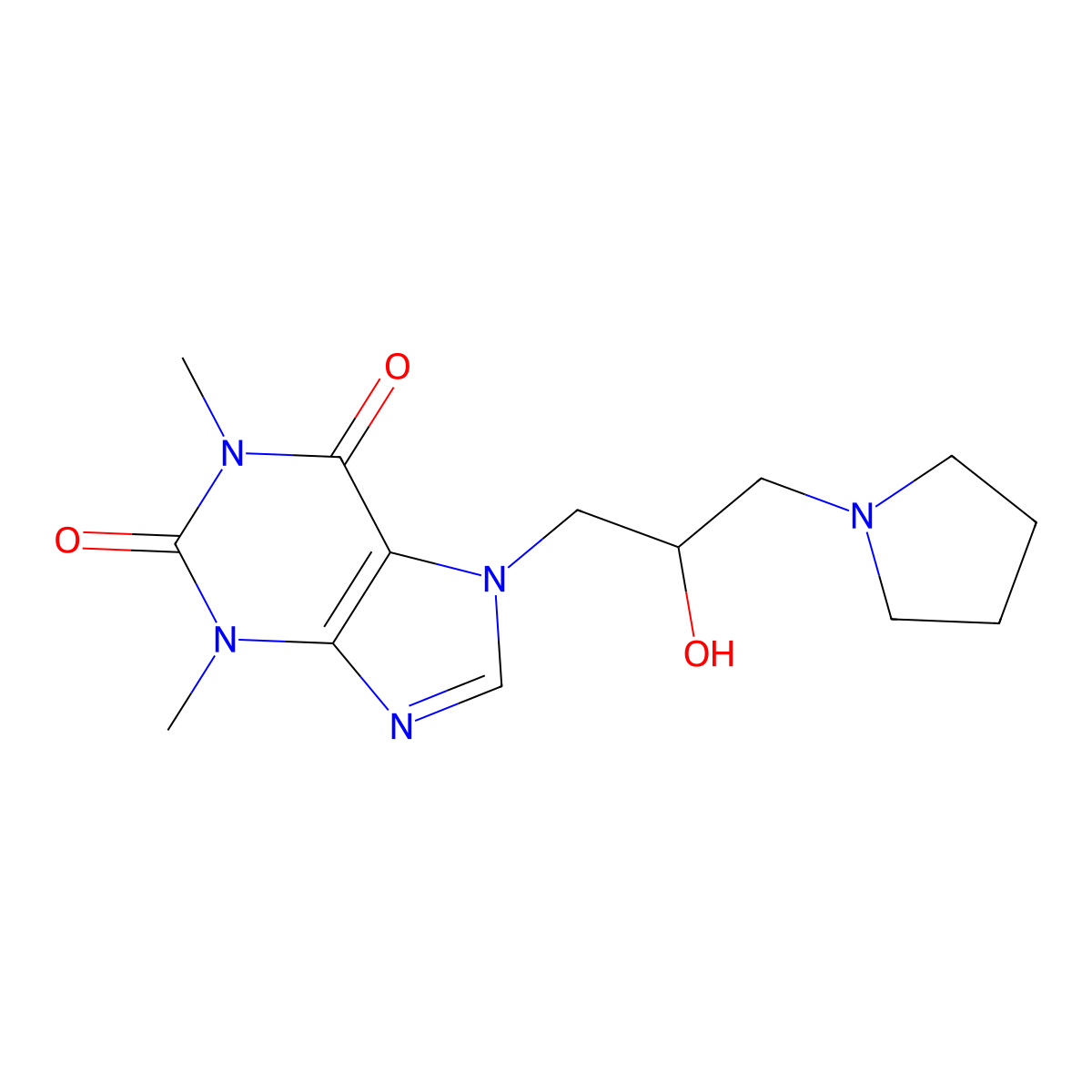 7-(2-Hydroxy-3-(1-pyrrolidinyl)propyl)theophylline molecular structure, CAS 5135-92-2