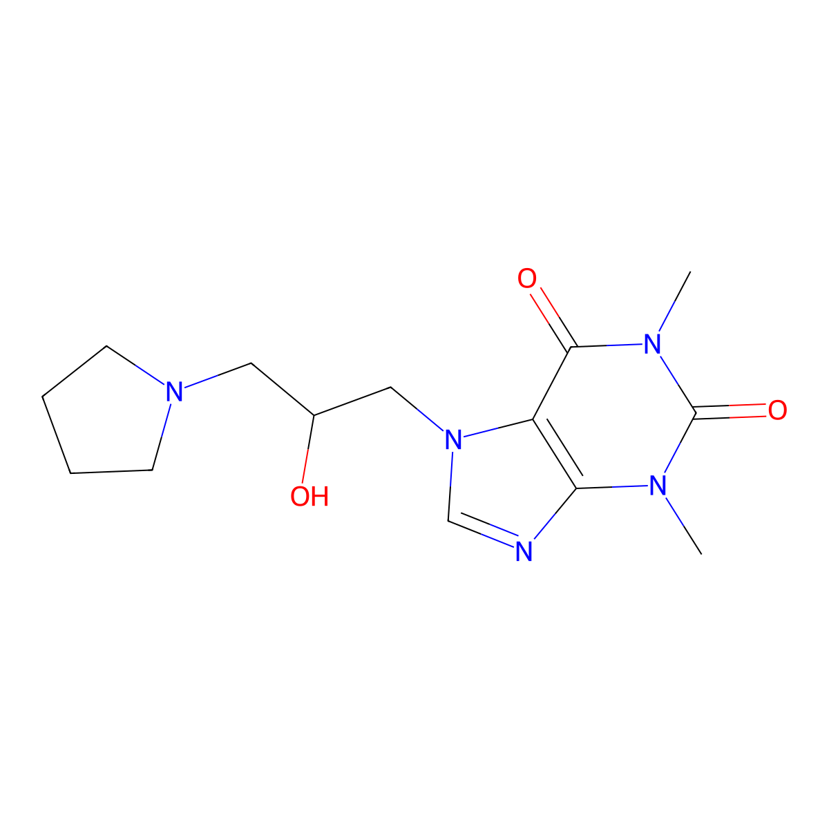 7-(2-Hydroxy-3-(1-pyrrolidinyl)propyl)theophylline molecular structure, CAS 5135-92-2