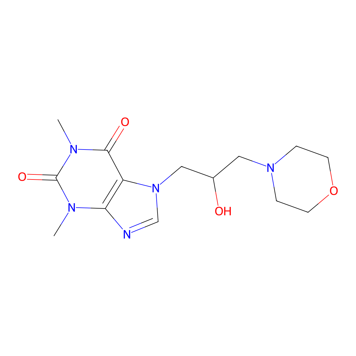 Theophylline, 7-(2-hydroxy-3-morpholinopropyl)- molecular structure, CAS 5135-94-4