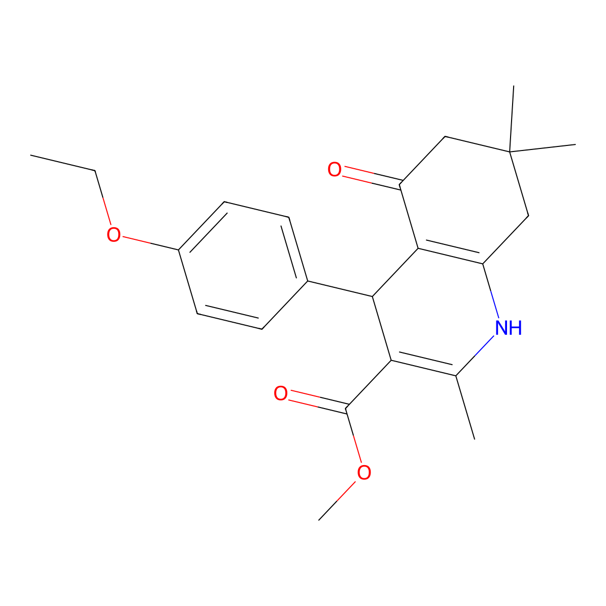 Methyl 4-(4-ethoxyphenyl)-2,7,7-trimethyl-5-oxo-1,4,6,8-tetrahydroquinoline-3-carboxylate molecular structure, CAS 5136-12-9