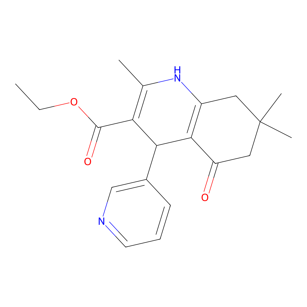 Ethyl 2,7,7-trimethyl-5-oxo-4-(pyridin-3-yl)-1,4,5,6,7,8-hexahydroquinoline-3-carboxylate molecular structure, CAS 5136-15-2