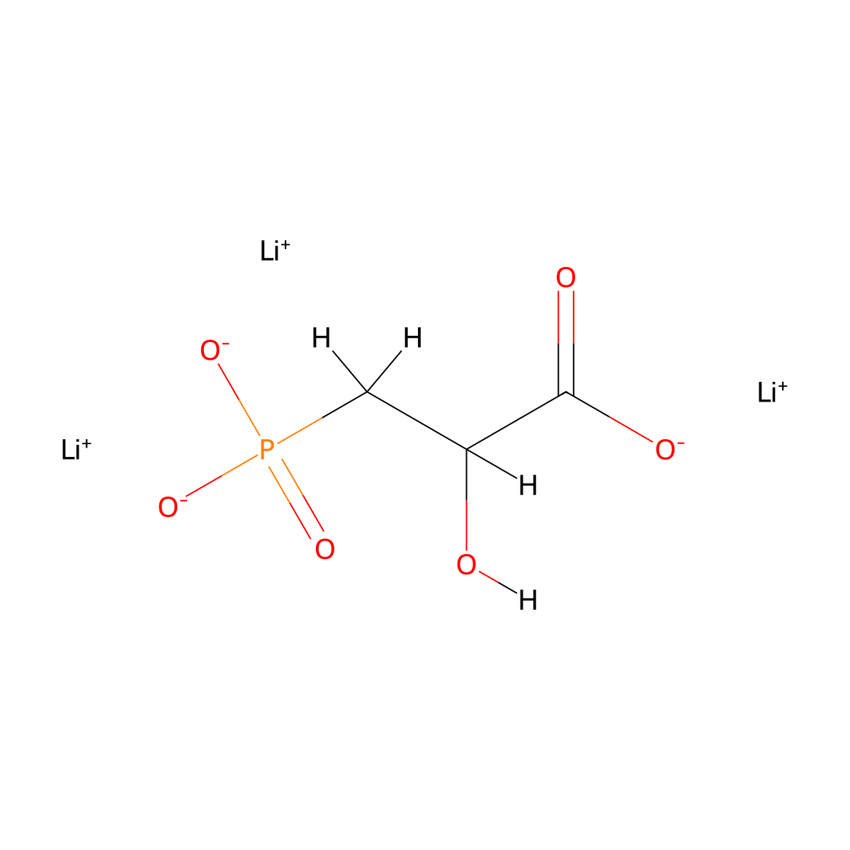 Trilithium(1+) 2-hydroxy-3-phosphonatopropanoate molecular structure, CAS 51360-16-8
