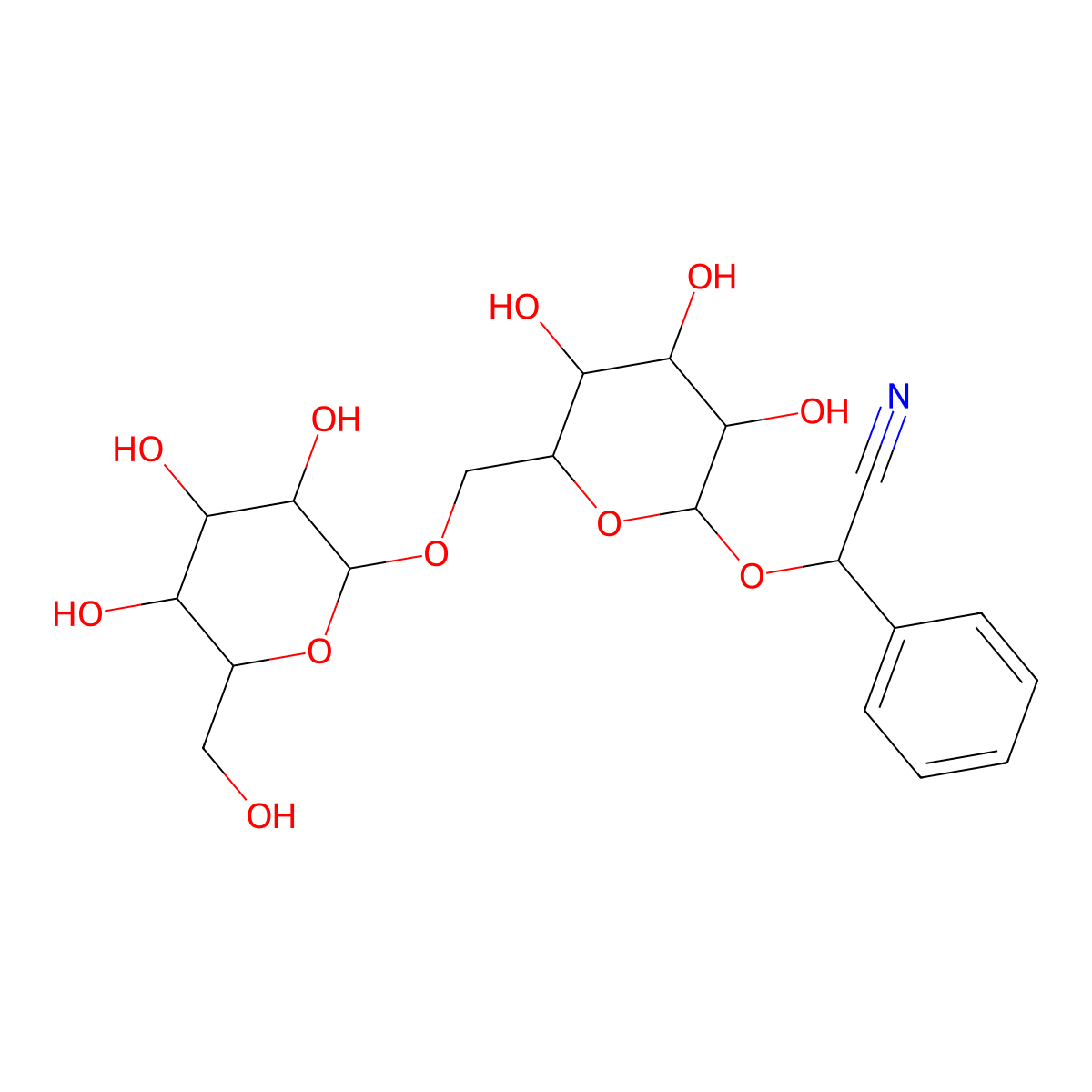 Benzeneacetonitrile, alpha-((6-O-beta-D-glucopyranosyl-beta-D-glucopyranosyl)oxy)- molecular structure, CAS 51371-34-7