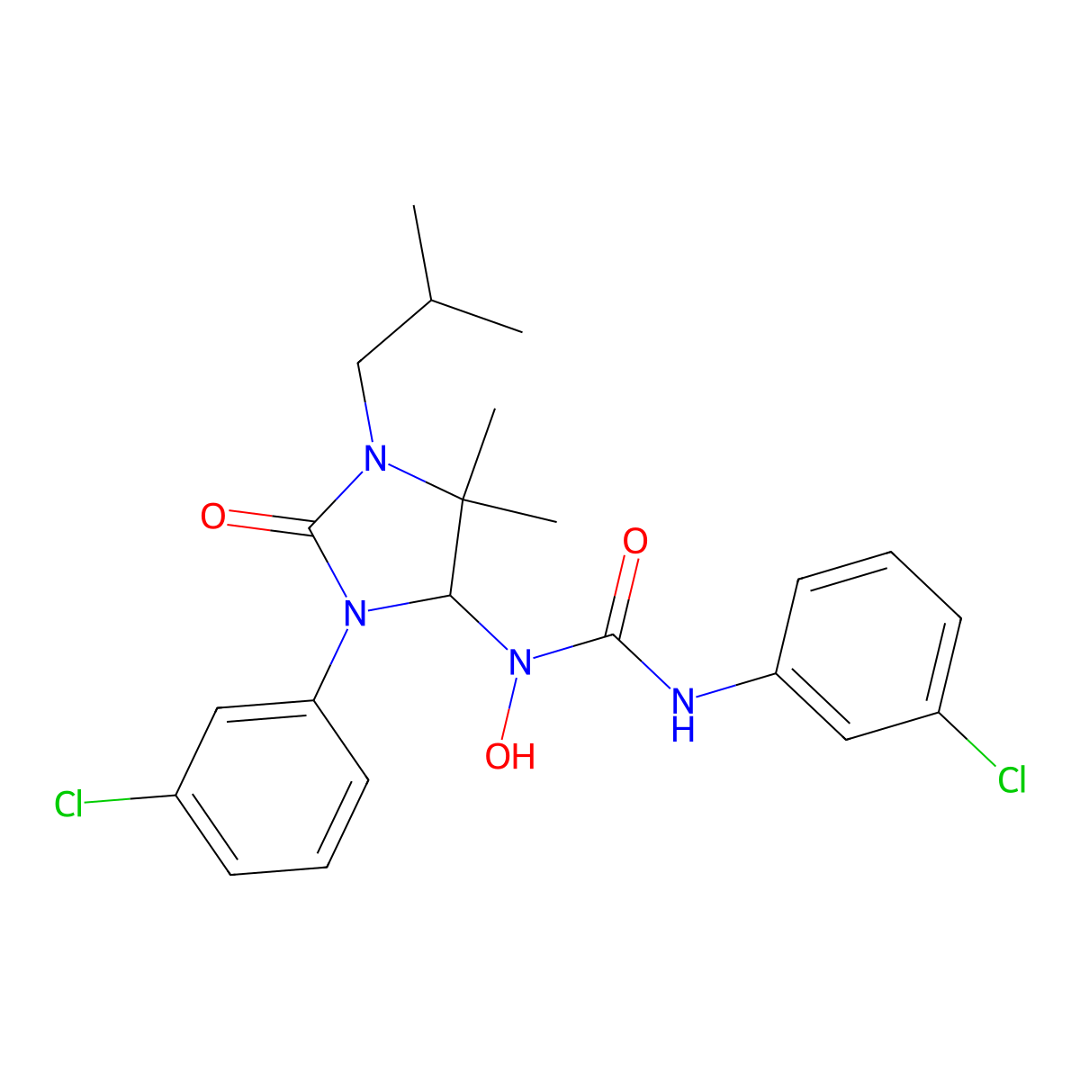 3-(3-Chlorophenyl)-1-[3-(3-chlorophenyl)-5,5-dimethyl-1-(2-methylpropyl)-2-oxoimidazolidin-4-yl]-1-hydroxyurea molecular structure, CAS 5138-61-4