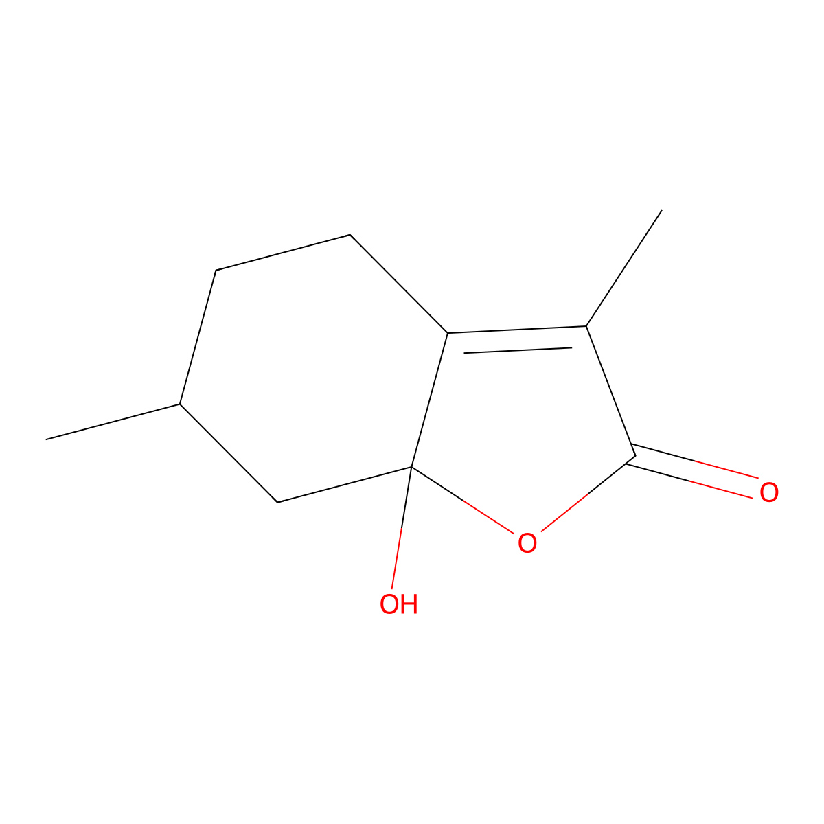 3,6-Dimethyl-7a-hydroxy-5,6,7,7a-tetrahydrobenzofuran-2(4H)-one molecular structure, CAS 514-93-2