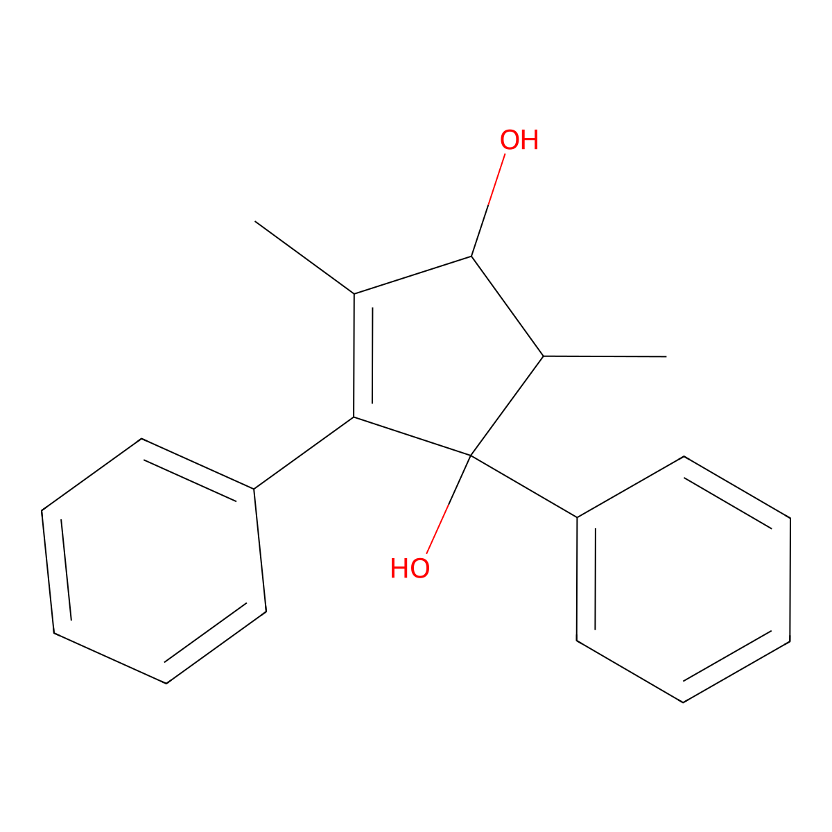 2,4-Dimethyl-1,5-diphenylcyclopent-4-ene-1,3-diol molecular structure, CAS 5141-38-8