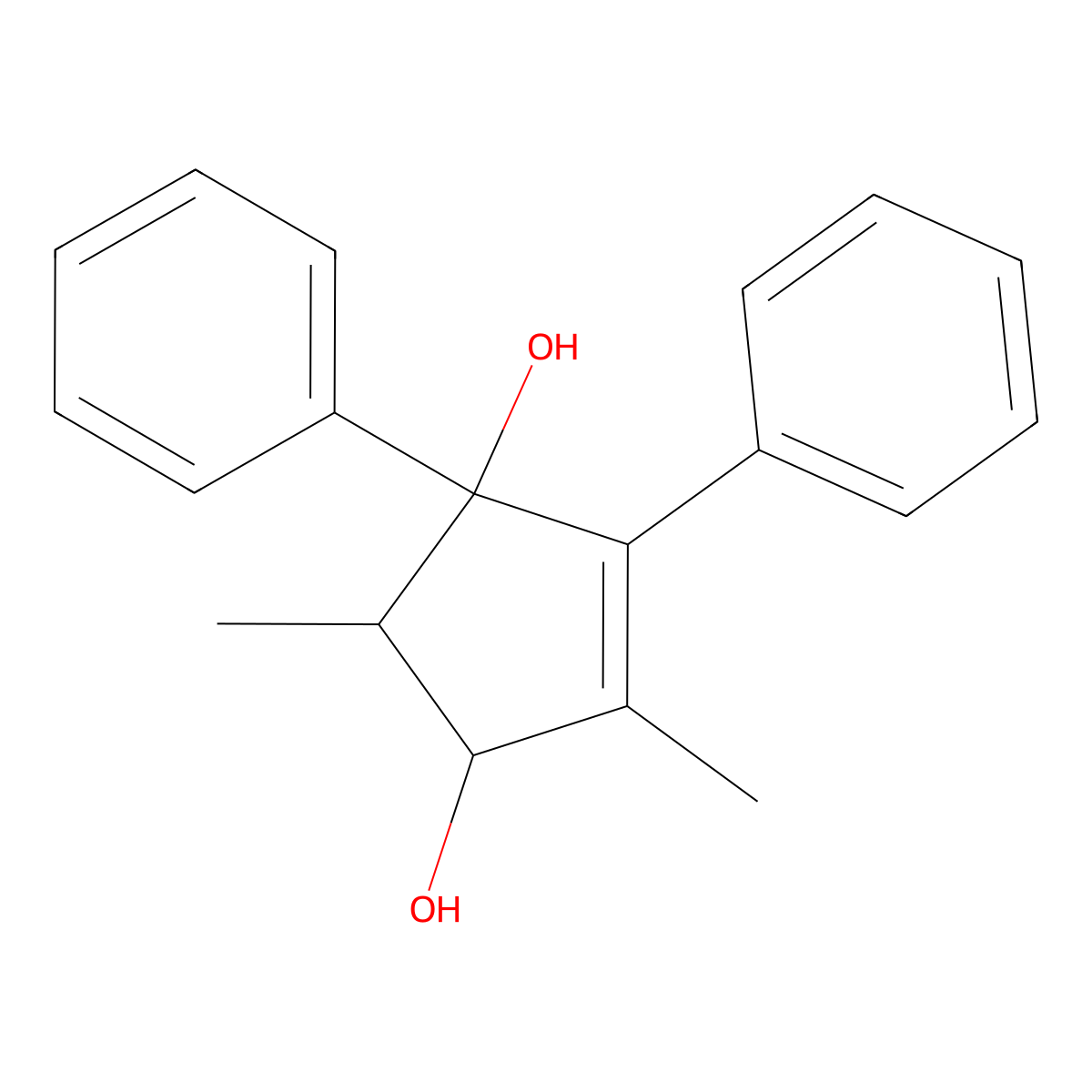 2,4-Dimethyl-1,5-diphenylcyclopent-4-ene-1,3-diol molecular structure, CAS 5141-38-8