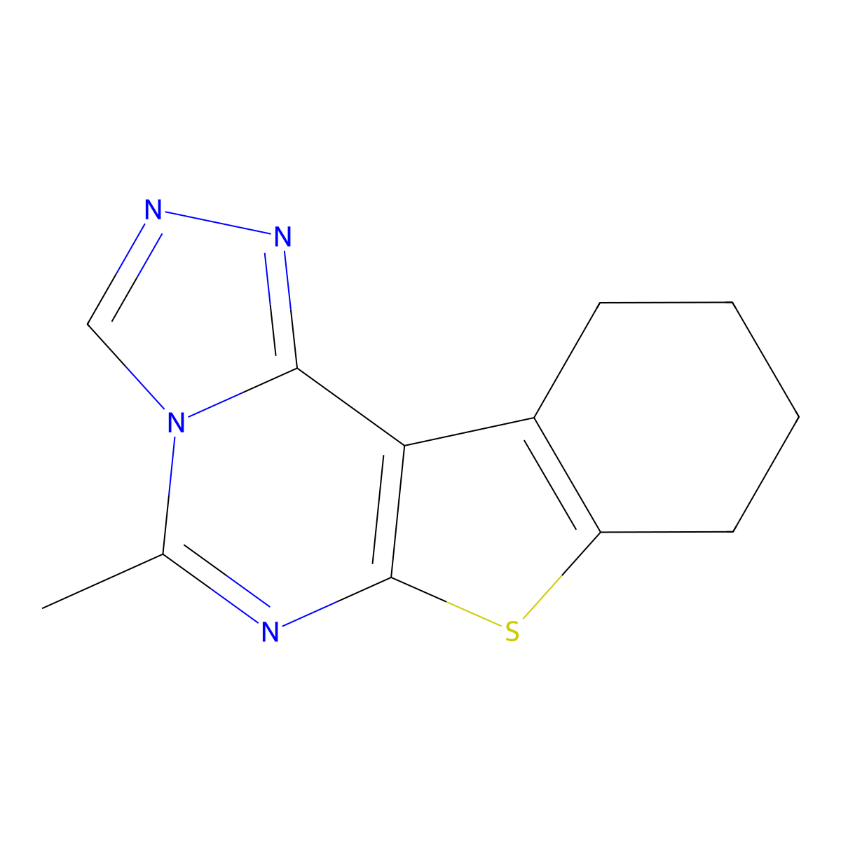 5-Methyl-8,9,10,11-tetrahydro[1]benzothieno[3,2-e][1,2,4]triazolo[4,3-c]pyrimidine molecular structure, CAS 5141-96-8