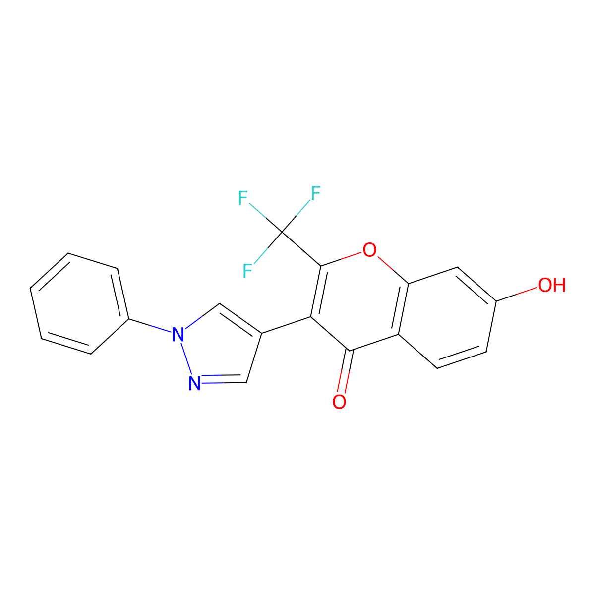7-Hydroxy-3-(1-phenyl-1H-pyrazol-4-YL)-2-(trifluoromethyl)-4H-chromen-4-one molecular structure, CAS 51412-01-2