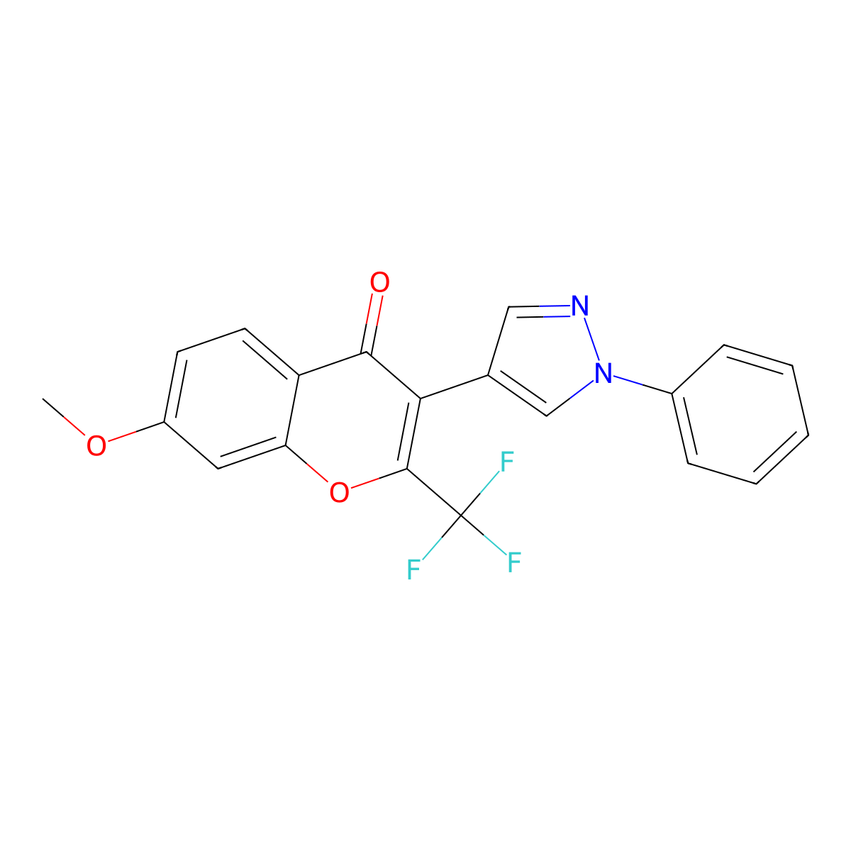7-Methoxy-3-(1-phenyl-1H-pyrazol-4-YL)-2-(trifluoromethyl)-4H-chromen-4-one molecular structure, CAS 51412-22-7