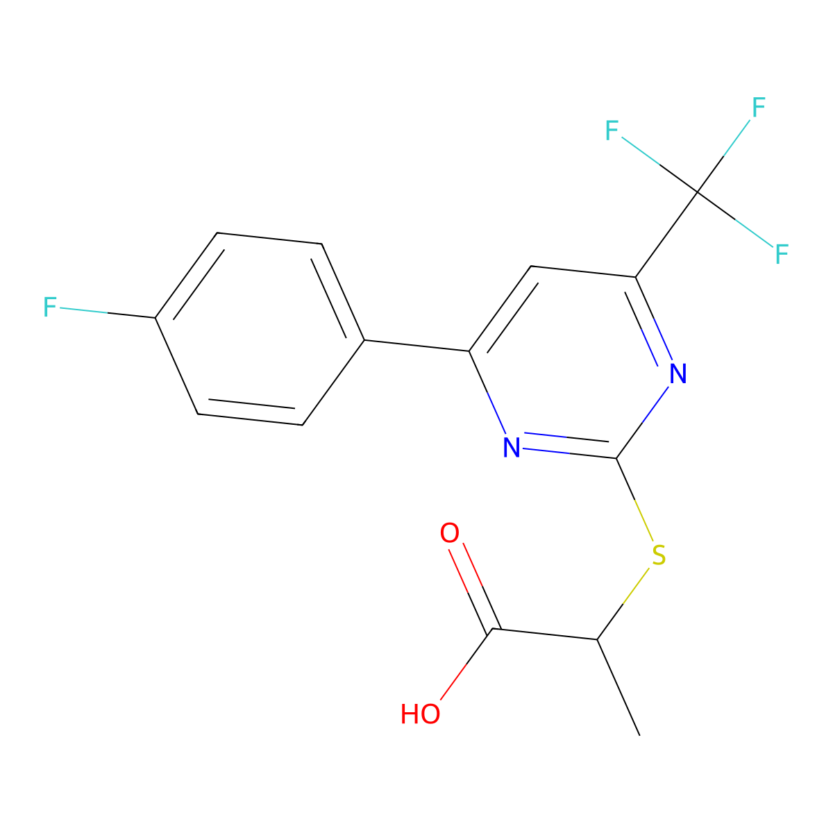 2-{[4-(4-Fluorophenyl)-6-(trifluoromethyl)-pyrimidin-2-yl]thio}propanoic acid molecular structure, CAS 514180-15-5