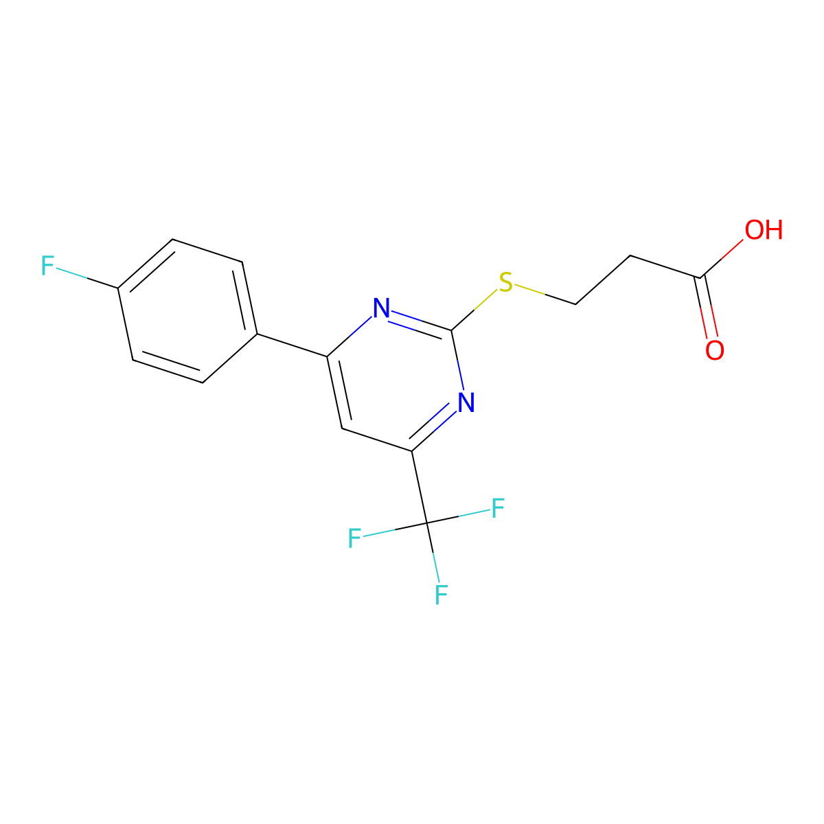 3-{[4-(4-Fluorophenyl)-6-(trifluoromethyl)-pyrimidin-2-yl]thio}propanoic acid molecular structure, CAS 514180-29-1
