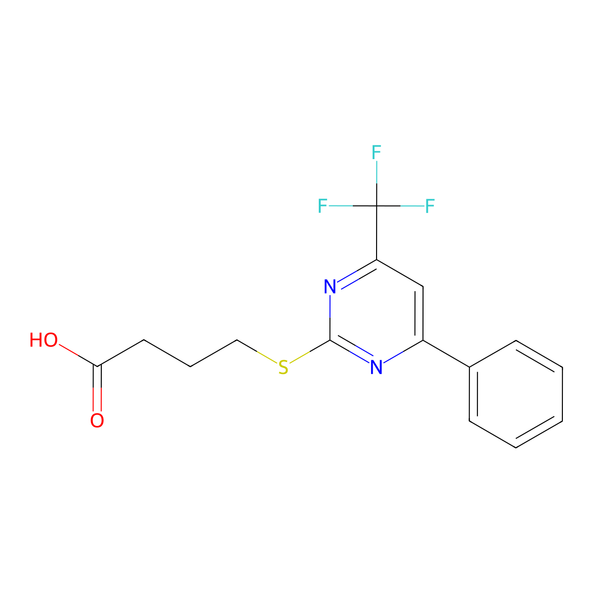 4-((4-Phenyl-6-(trifluoromethyl)pyrimidin-2-yl)thio)butanoic acid molecular structure, CAS 514180-40-6