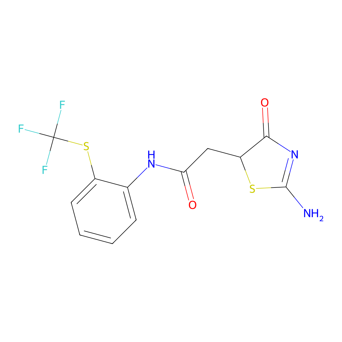 2-(2-imino-4-oxo-1,3-thiazolidin-5-yl)-N-{2-[(trifluoromethyl)sulfanyl]phenyl}acetamide molecular structure, CAS 514181-96-5