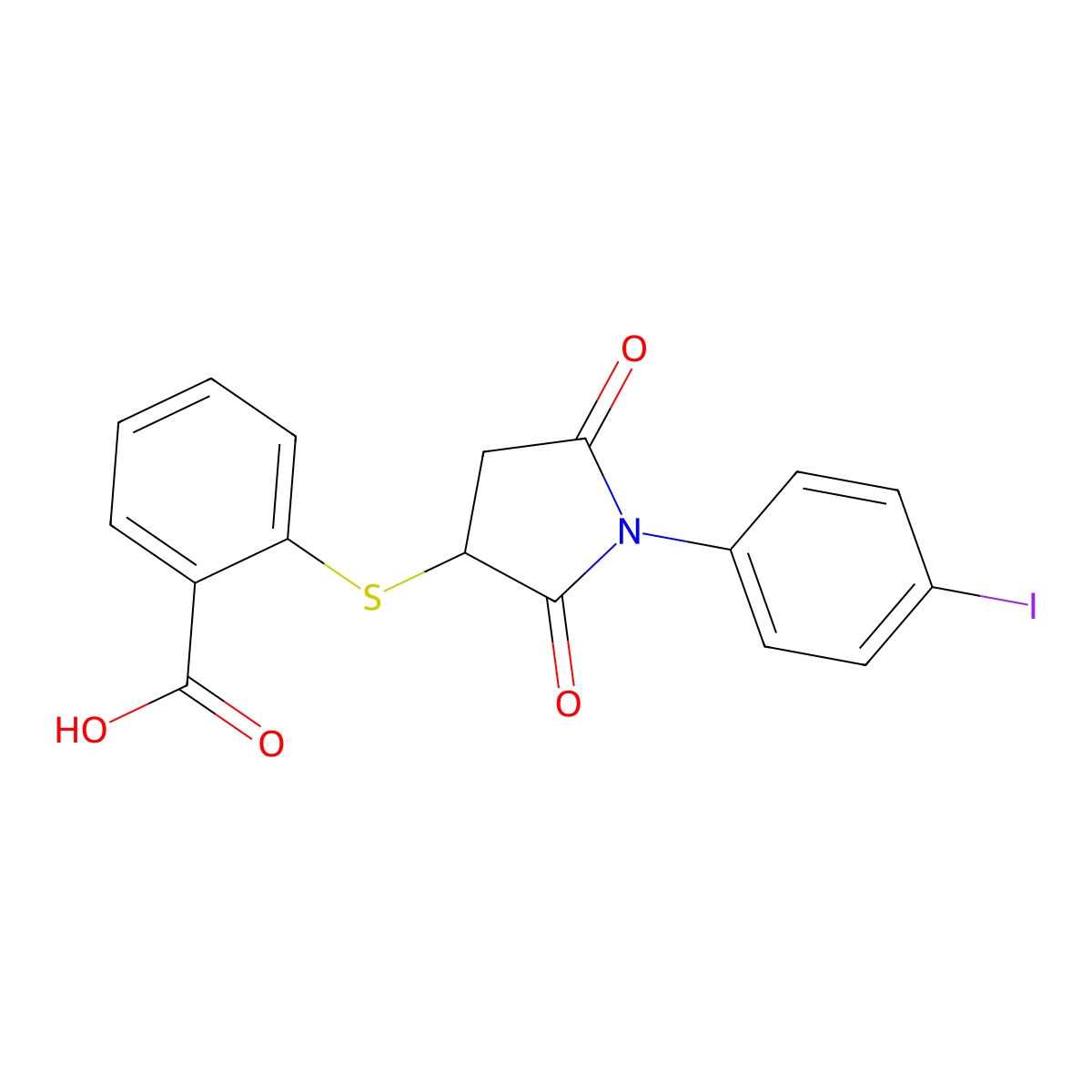 2-((1-(4-Iodophenyl)-2,5-dioxopyrrolidin-3-yl)thio)benzoic acid molecular structure, CAS 514182-09-3