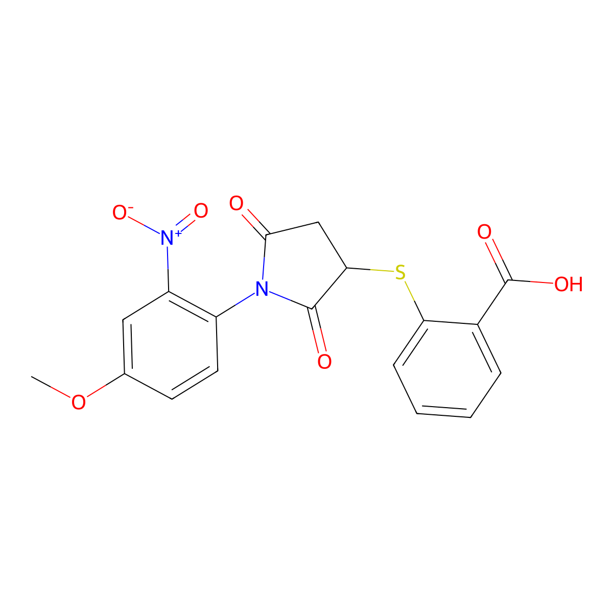2-[[1-(4-Methoxy-2-nitrophenyl)-2,5-dioxo-3-pyrrolidinyl]thio]benzoic acid molecular structure, CAS 514182-18-4