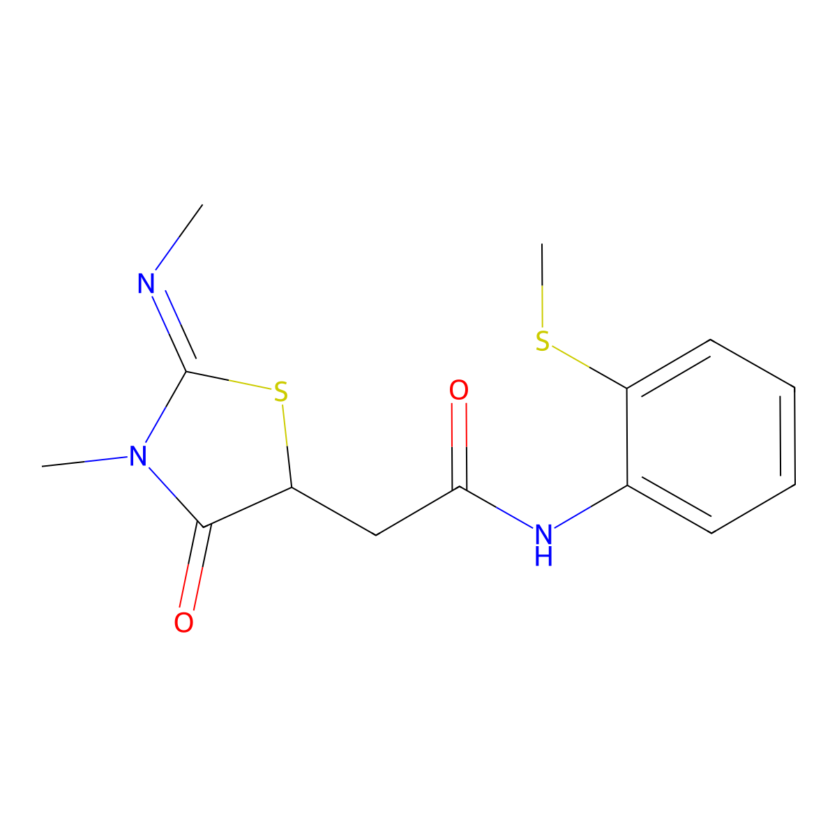 2-(3-methyl-2-methylimino-4-oxo-1,3-thiazolidin-5-yl)-N-(2-methylsulfanylphenyl)acetamide molecular structure, CAS 514182-24-2