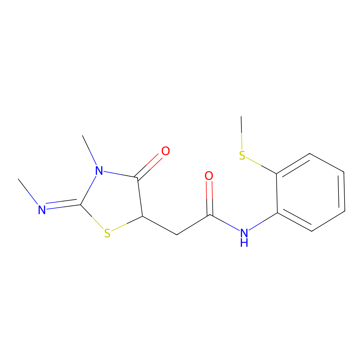 2-(3-methyl-2-methylimino-4-oxo-1,3-thiazolidin-5-yl)-N-(2-methylsulfanylphenyl)acetamide molecular structure, CAS 514182-24-2