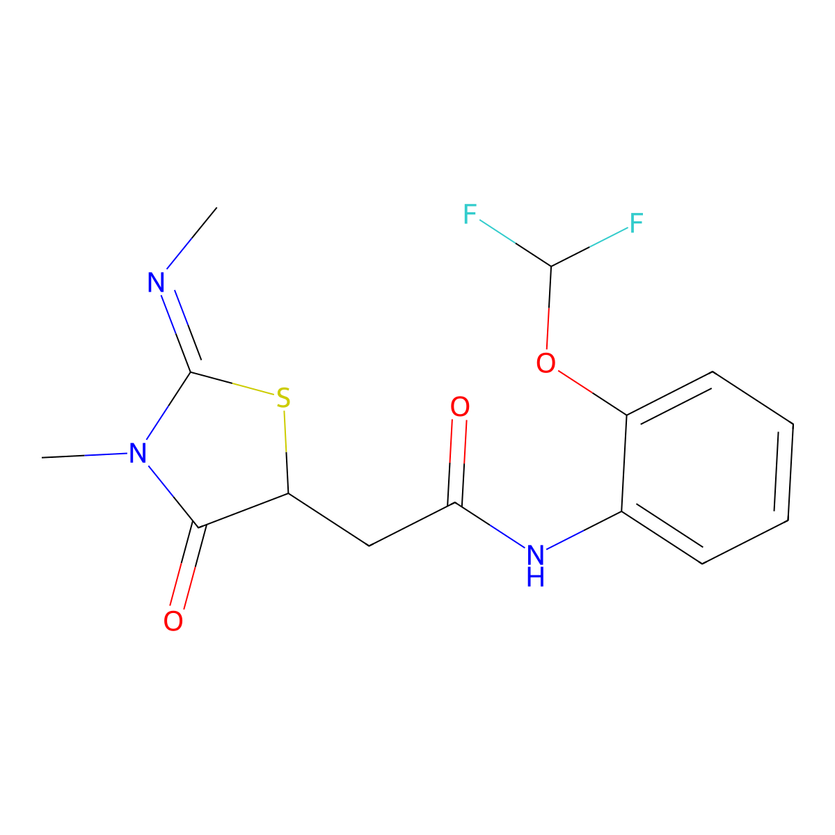 N-[2-(difluoromethoxy)phenyl]-2-(3-methyl-2-methylimino-4-oxo-1,3-thiazolidin-5-yl)acetamide molecular structure, CAS 514182-26-4