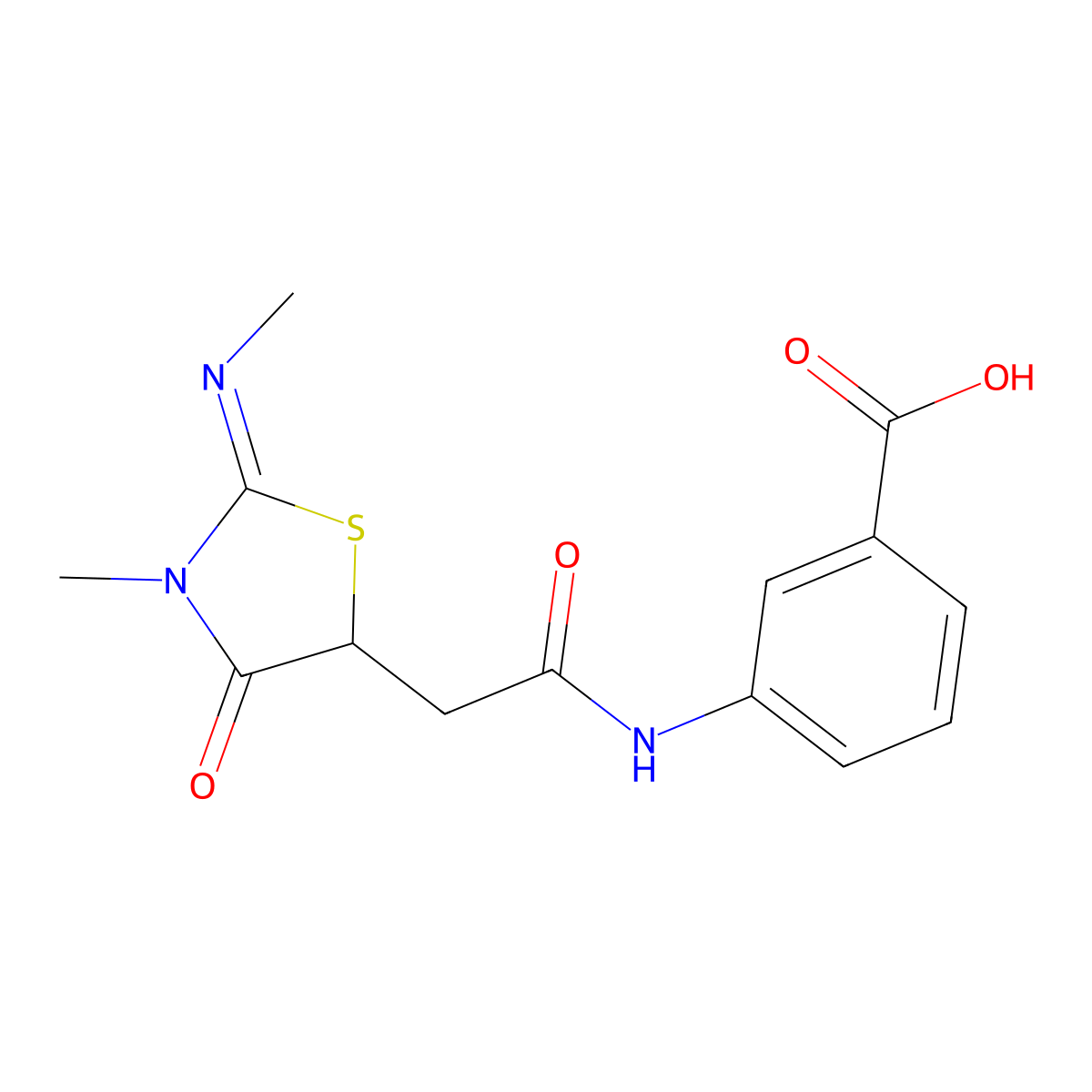 3-[2-(3-Methyl-2-methylimino-4-oxo-thiazolidin-5-yl)-acetylamino]-benzoic acid molecular structure, CAS 514182-28-6