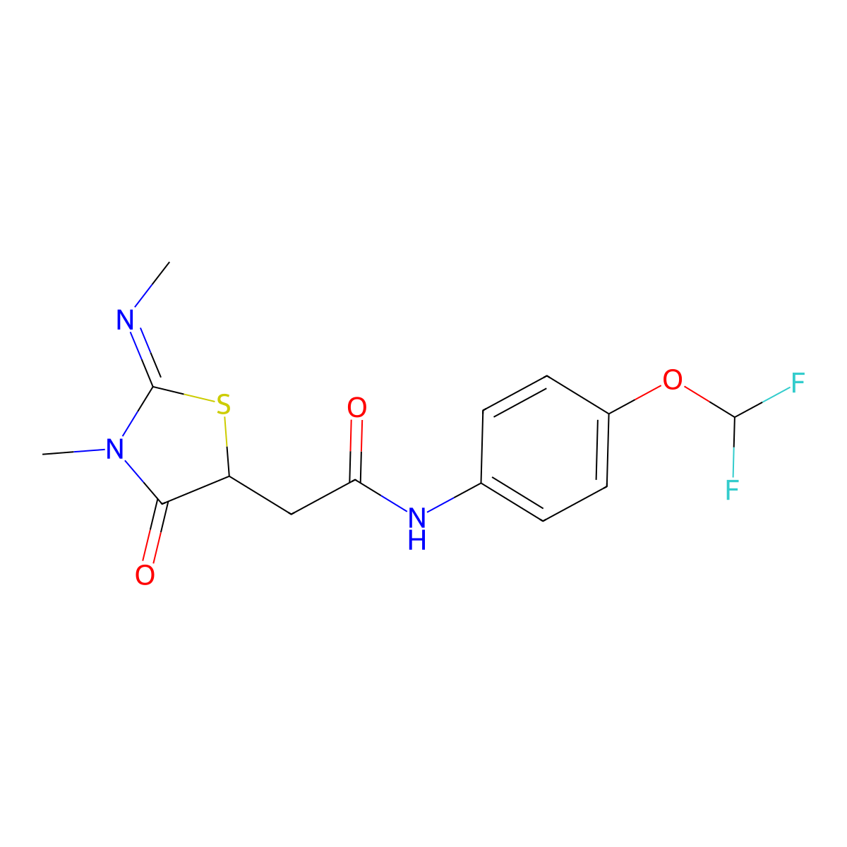 N-[4-(difluoromethoxy)phenyl]-2-[3-methyl-2-(methylimino)-4-oxo-1,3-thiazolidin-5-yl]acetamide molecular structure, CAS 514182-43-5