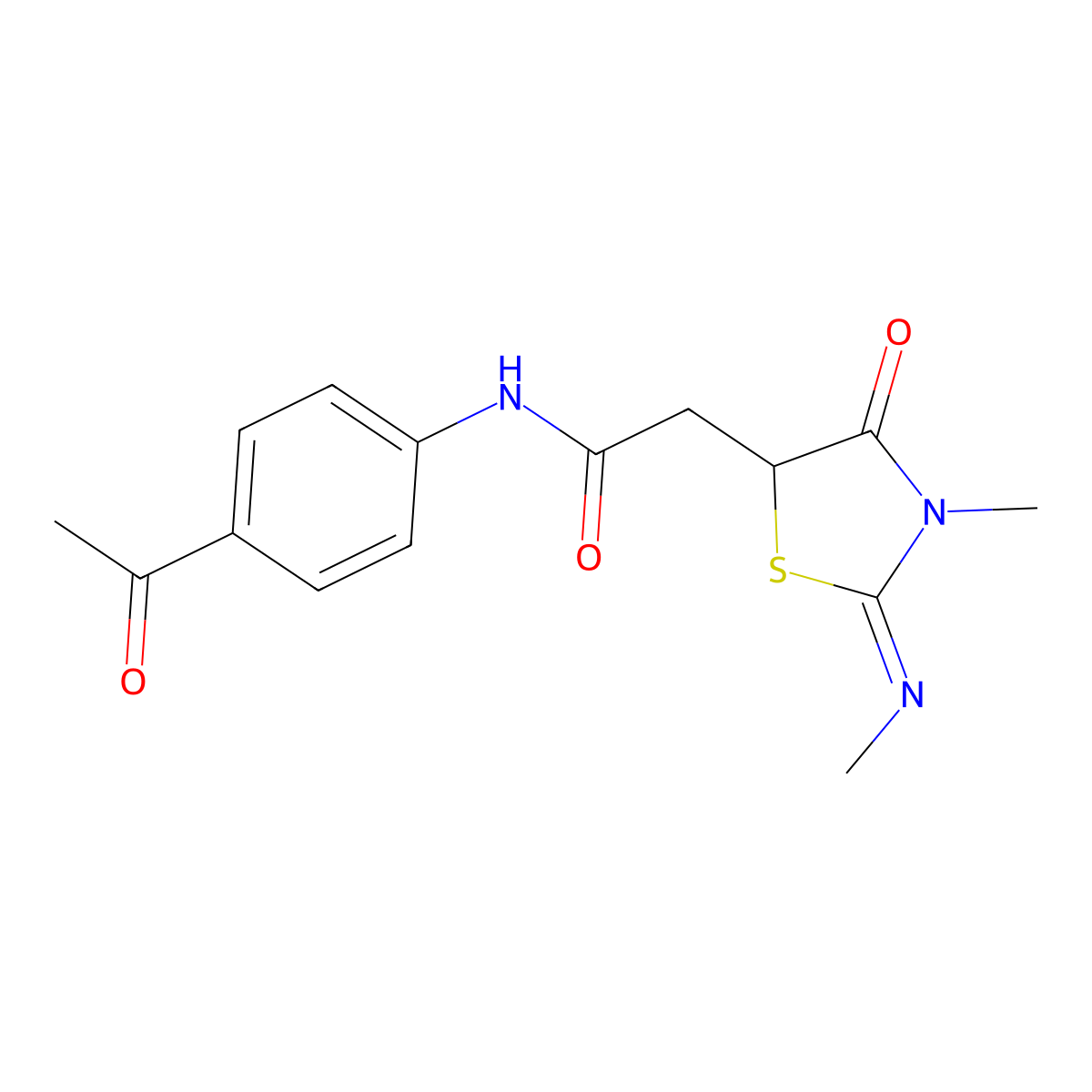 N-(4-Acetyl-phenyl)-2-(3-methyl-2-methylimino-4-oxo-thiazolidin-5-yl)-acetamide molecular structure, CAS 514182-49-1