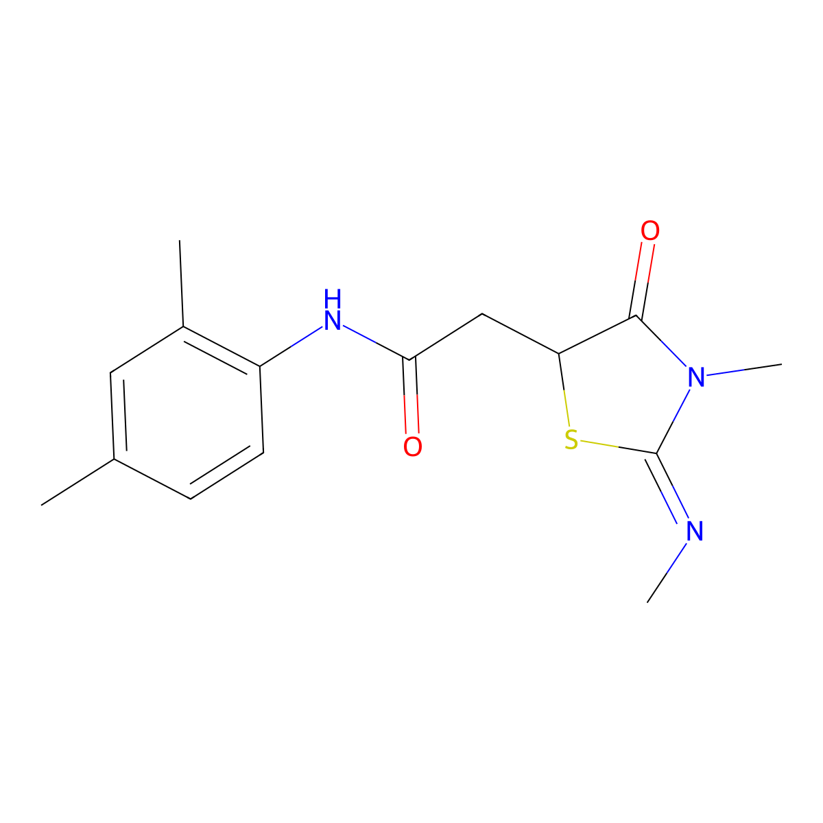 N-(2,4-dimethylphenyl)-2-(3-methyl-2-methylimino-4-oxo-1,3-thiazolidin-5-yl)acetamide molecular structure, CAS 514182-53-7