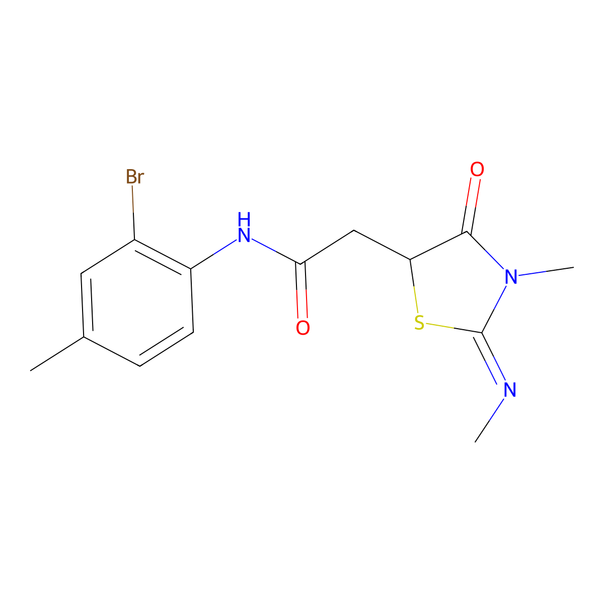 N-(2-bromo-4-methylphenyl)-2-(3-methyl-2-methylimino-4-oxo-1,3-thiazolidin-5-yl)acetamide molecular structure, CAS 514182-62-8