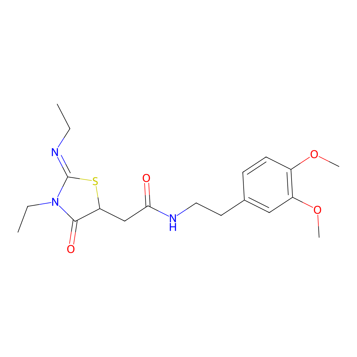 (Z)-N-(3,4-dimethoxyphenethyl)-2-(3-ethyl-2-(ethylimino)-4-oxothiazolidin-5-yl)acetamide molecular structure, CAS 514182-80-0