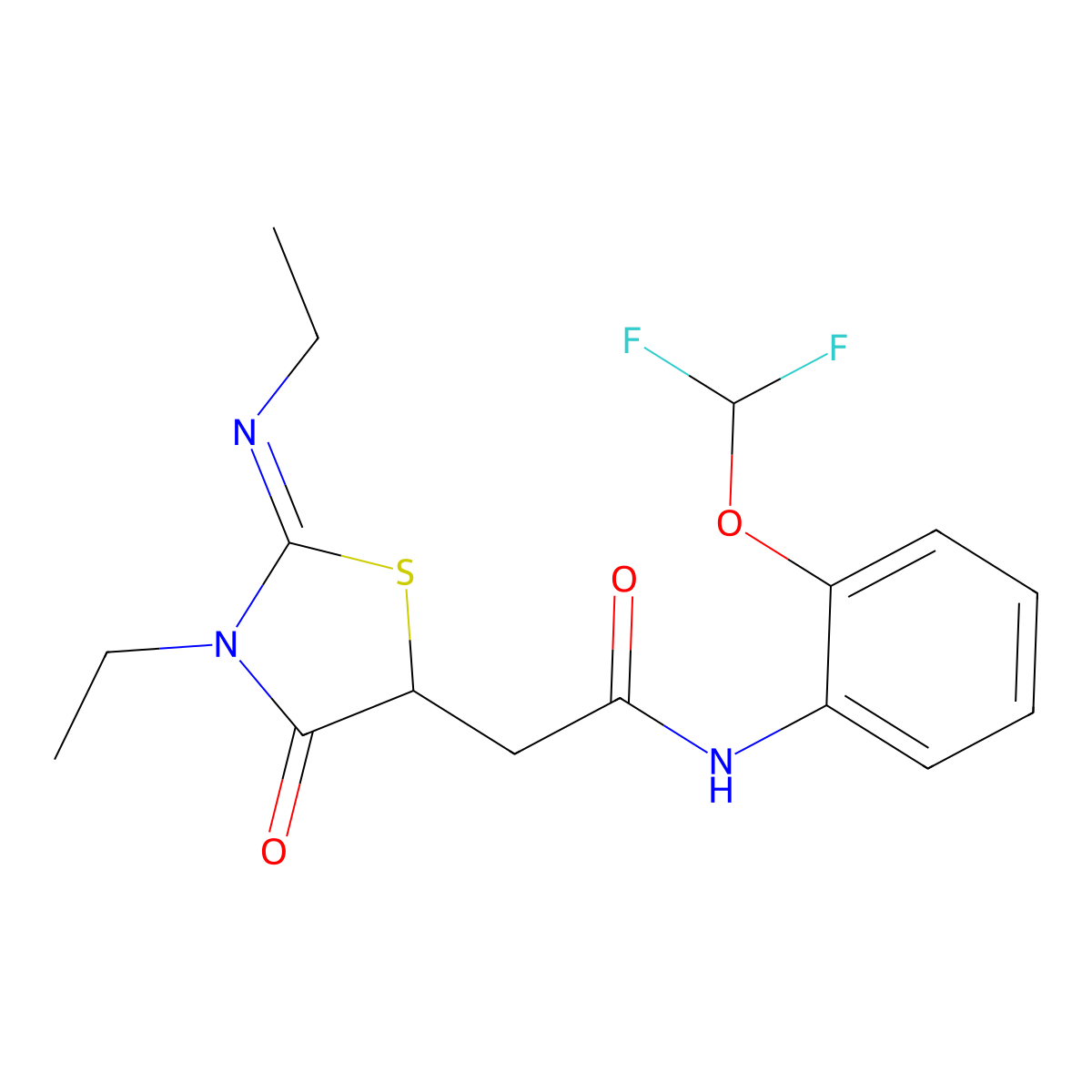 N-[2-(difluoromethoxy)phenyl]-2-(3-ethyl-2-ethylimino-4-oxo-1,3-thiazolidin-5-yl)acetamide molecular structure, CAS 514182-86-6