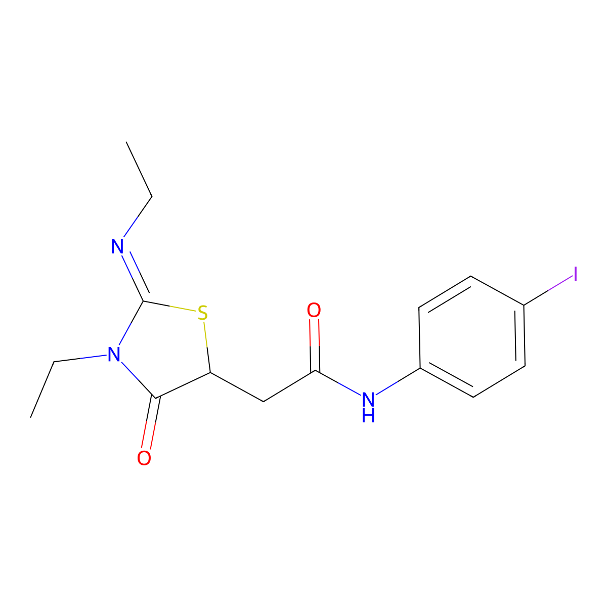 2-[(2E)-3-ethyl-2-(ethylimino)-4-oxo-1,3-thiazolidin-5-yl]-N-(4-iodophenyl)acetamide molecular structure, CAS 514182-88-8