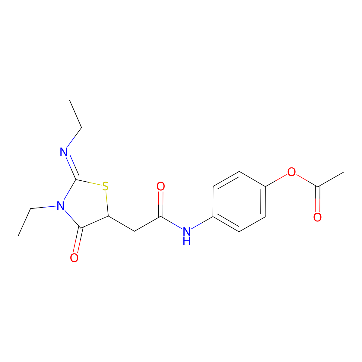 (E)-4-(2-(3-ethyl-2-(ethylimino)-4-oxothiazolidin-5-yl)acetamido)phenyl acetate molecular structure, CAS 514182-90-2