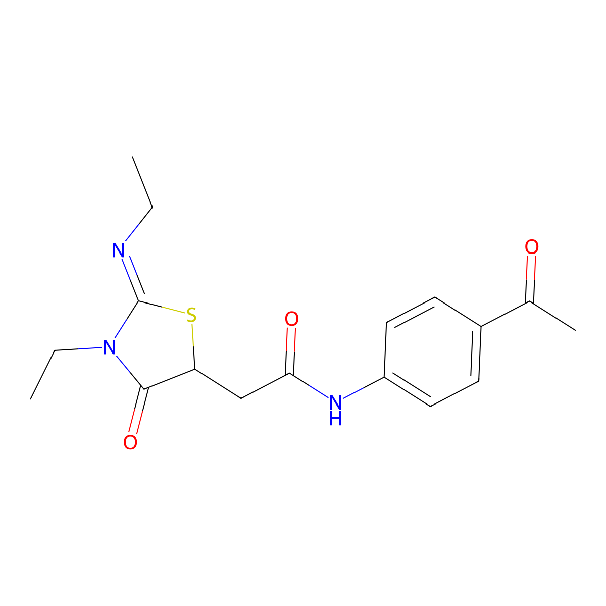 N-(4-Acetyl-phenyl)-2-(3-ethyl-2-ethylimino-4-oxo-thiazolidin-5-yl)-acetamide molecular structure, CAS 514182-97-9