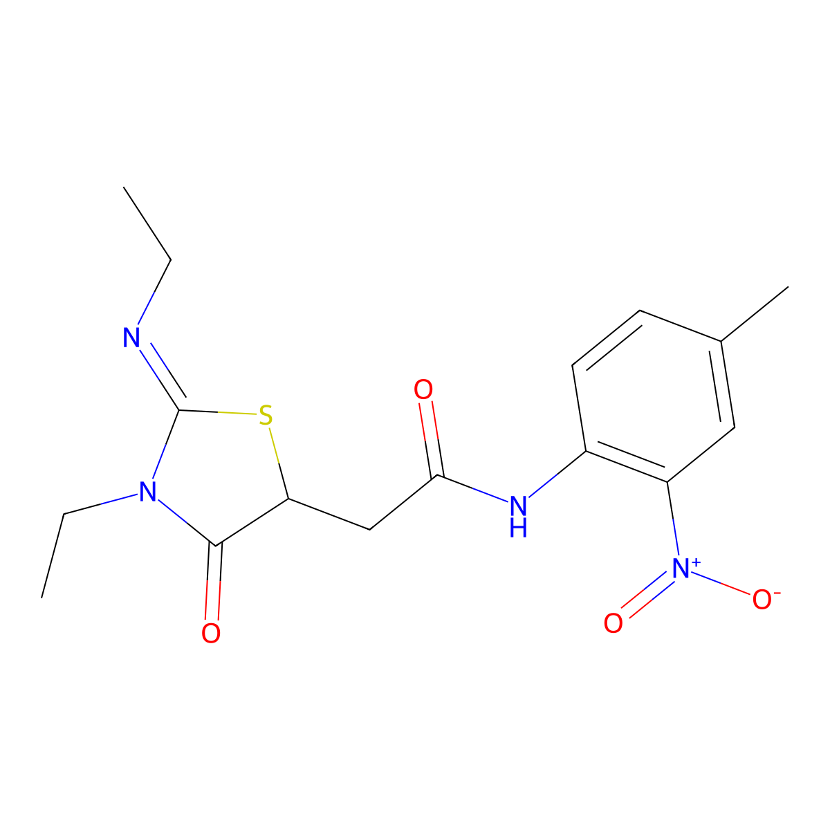 2-[(2E)-3-ethyl-2-(ethylimino)-4-oxo-1,3-thiazolidin-5-yl]-N-(4-methyl-2-nitrophenyl)acetamide molecular structure, CAS 514182-99-1