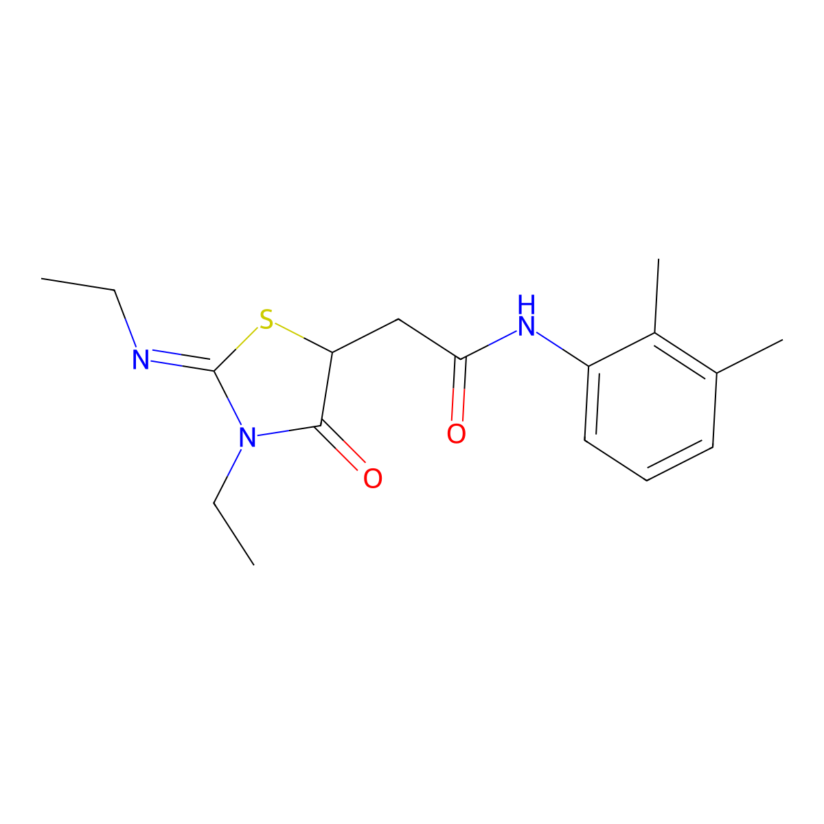 N-(2,3-dimethylphenyl)-2-[(2E)-3-ethyl-2-(ethylimino)-4-oxo-1,3-thiazolidin-5-yl]acetamide molecular structure, CAS 514183-01-8