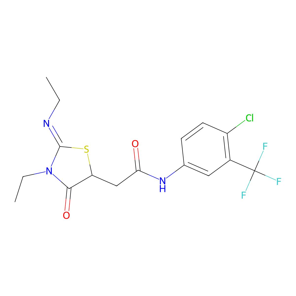 N-[4-chloro-3-(trifluoromethyl)phenyl]-2-[(2Z)-3-ethyl-2-(ethylimino)-4-oxo-1,3-thiazolidin-5-yl]acetamide molecular structure, CAS 514183-05-2